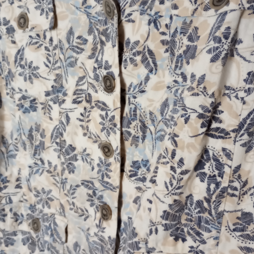 Linen Blend Christopher & Banks Large Blue Tan Cream Floral Summer Jacket Coasta - Picture 6 of 7